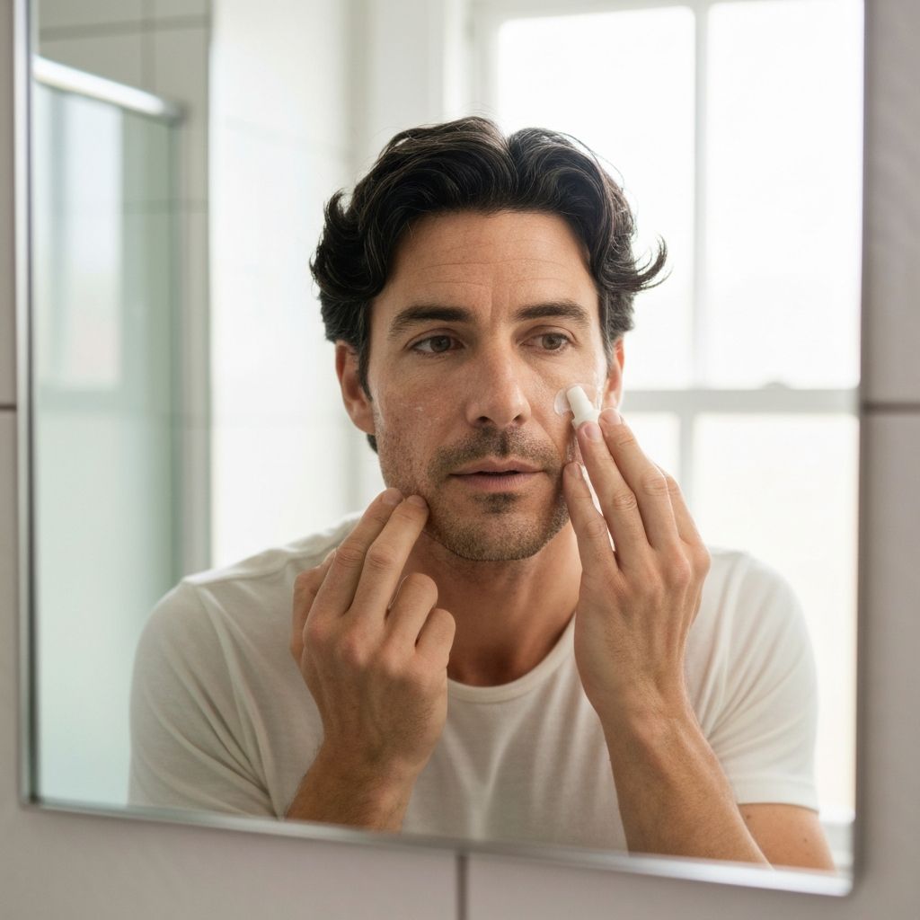 Man with healthy skin applying Meridian